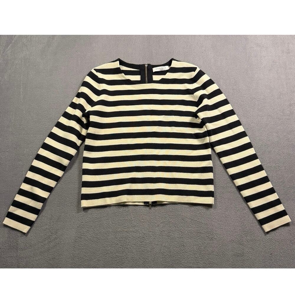 Sandro Paris Sweater Women's Striped Crop Full Zip S/M Sleeve Knit Top